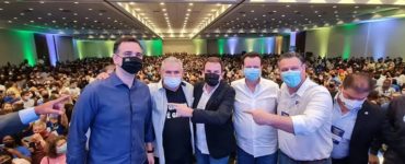 Rodrigo Pacheco e Gilberto Kassab em evento do PSD