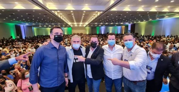 Rodrigo Pacheco e Gilberto Kassab em evento do PSD